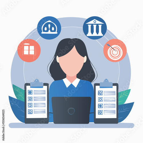A clean vector illustration of student loan tools, showing debt tracking, repayment plans, and organized financial documents.