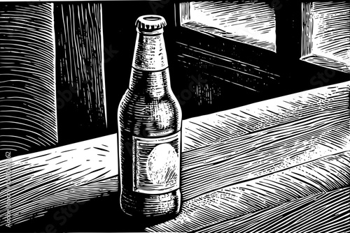 Bottle of beer isolated black and white hand drawn sketch