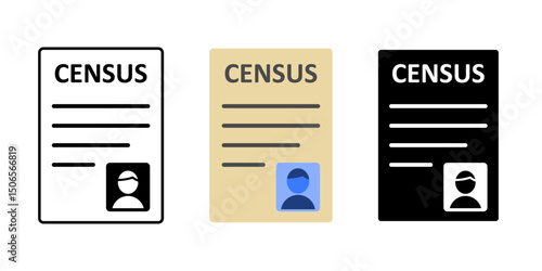 National census registration form icon in outline, dark mode, and color styles representing official population data form.