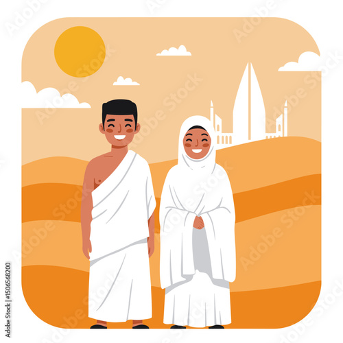 In the Spirit of Hajj: A Couple Dressed for Their Sacred Pilgrimage