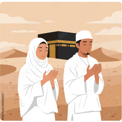 In the Spirit of Hajj: A Couple Dressed for Their Sacred Pilgrimage