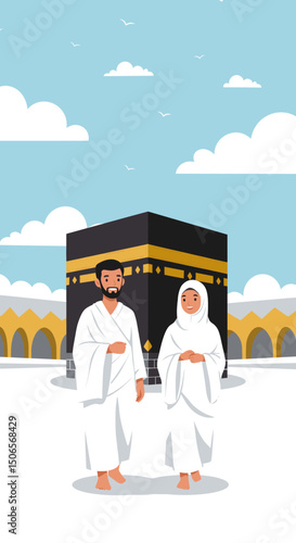 Pilgrims at the Kaaba: A Peaceful Moment of Reflection and Faith