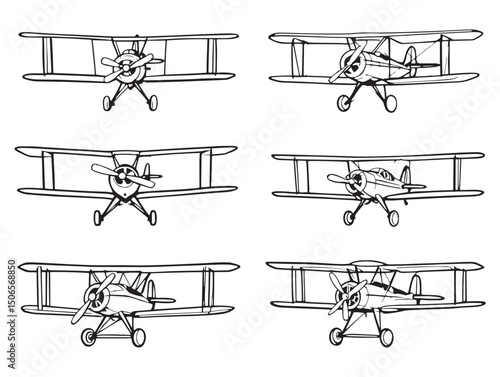 biplane line art vector illustration for creative designs