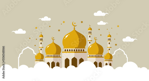 Golden Domes Under the Crescent Moon: A Vision of Islamic Architecture