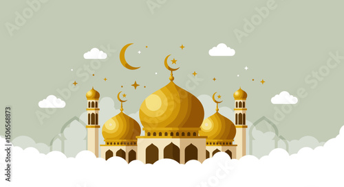 Golden Domes Under the Crescent Moon: A Vision of Islamic Architecture