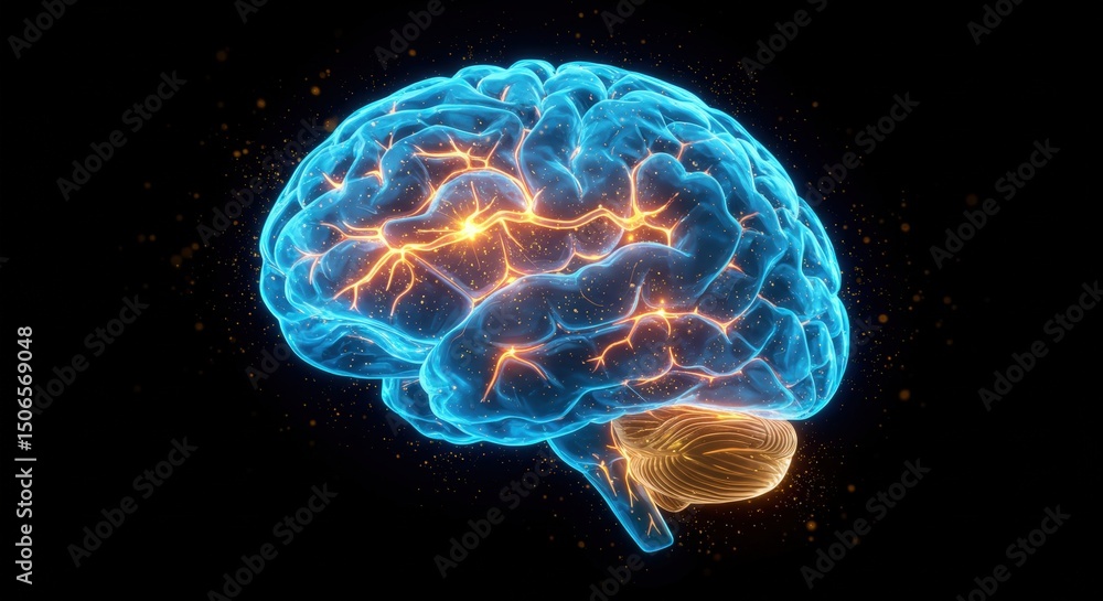 Naklejka premium Human Brain Illustration with Neural Activity