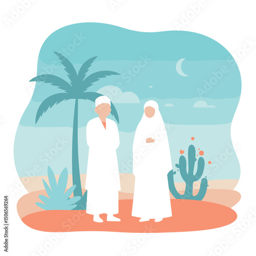 In the Spirit of Hajj: A Couple Dressed for Their Sacred Pilgrimage