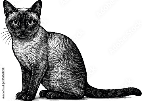 Thai cat vector black silhouette print design