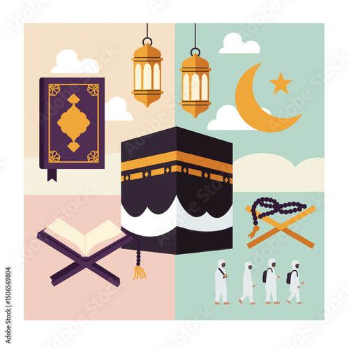 Pilgrims at the Kaaba: A Peaceful Moment of Reflection and Faith