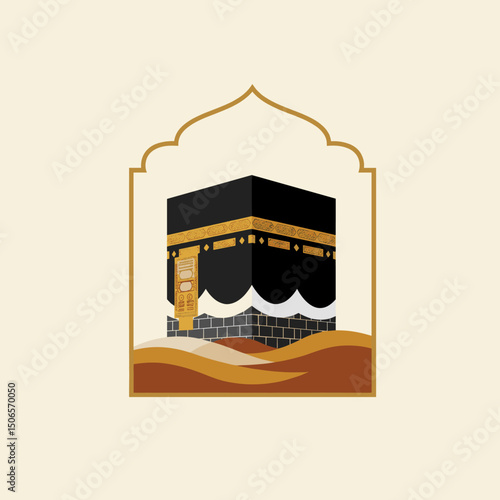 shows various artistic illustrations of the Kaaba in Mecca, captured in different visual styles, ranging from simplified minimalist representations to more detailed and complex renditions, with variat
