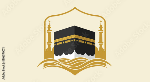 shows various artistic illustrations of the Kaaba in Mecca, captured in different visual styles, ranging from simplified minimalist representations to more detailed and complex renditions, with variat