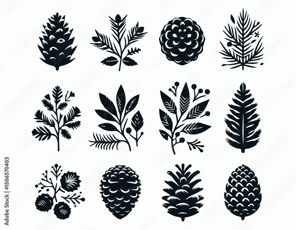 Obraz premium Diverse Pine Cone Illustrations Autumn Winter Botanical Elements Vector Logo Design