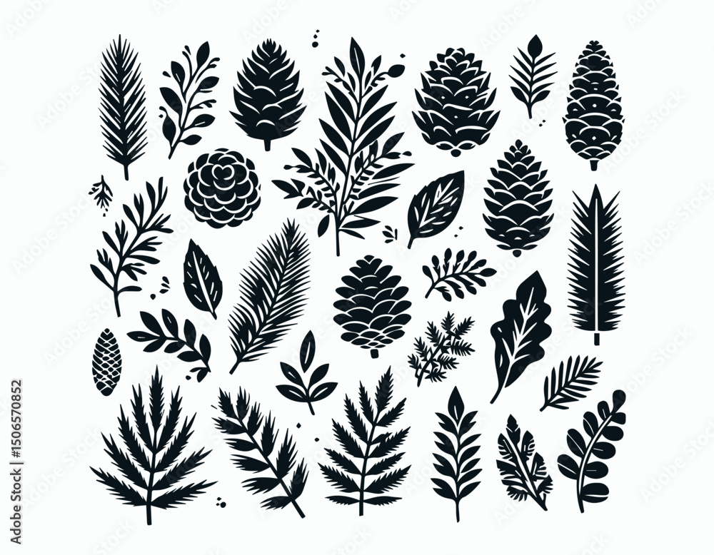 Fototapeta premium Diverse Pine Cone Illustrations Autumn Winter Botanical Elements Vector Logo Design
