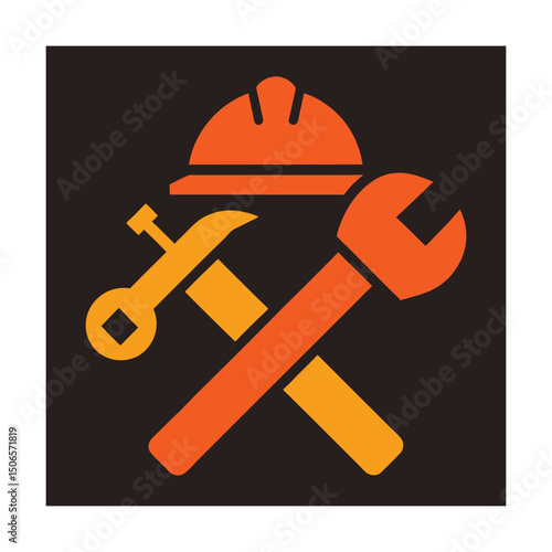 Construction Symbol with Hammer and Wrench