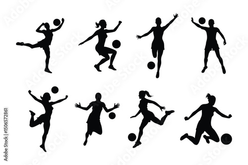 Wallpaper Mural soccer player silhouette illustration, female football player silhouettes, woman soccer player black silhouette. Torontodigital.ca