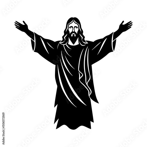 Black silhouette of jesus christ with arms outstretched in vector