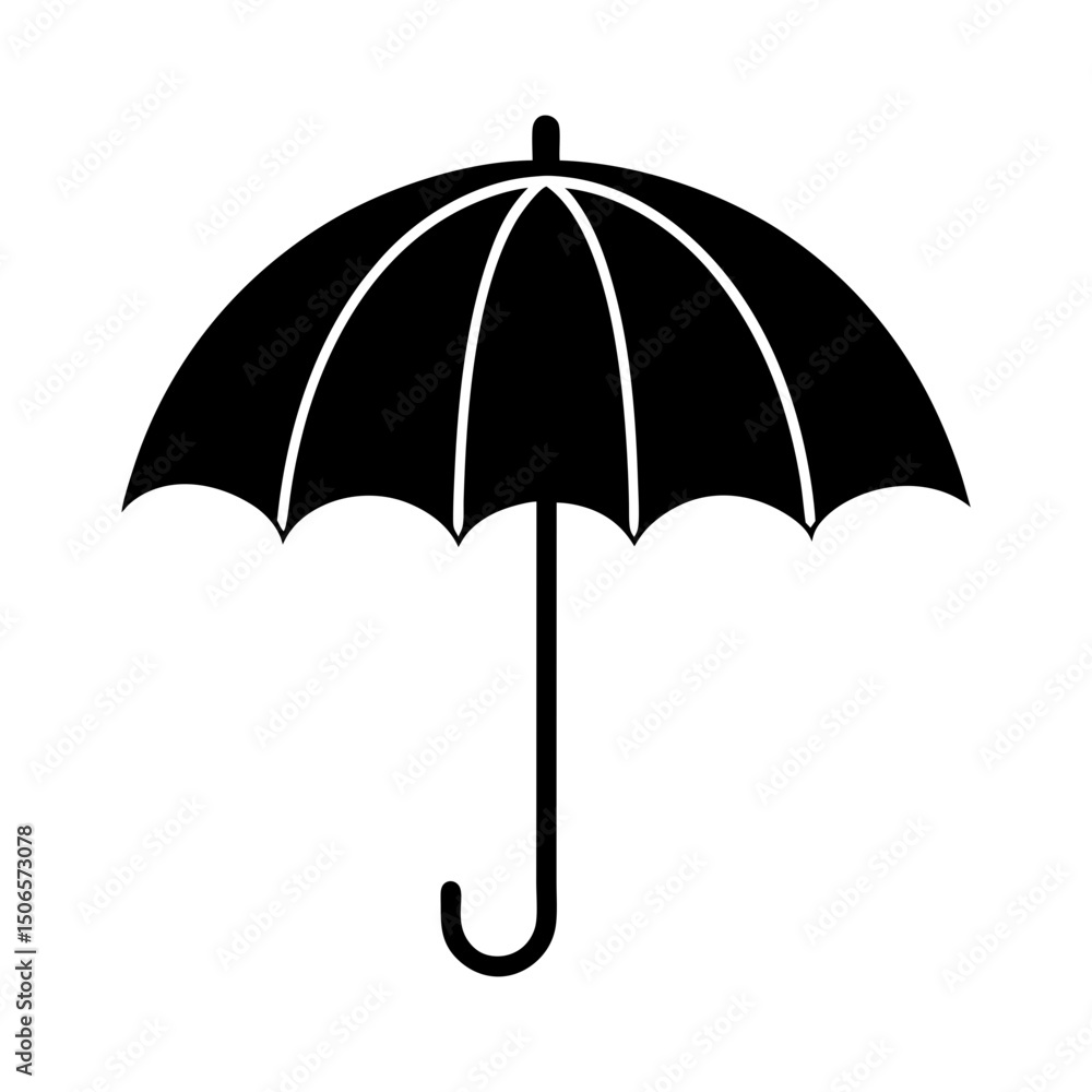 Illustration of a closed black umbrella with rounded handle form Illustration of a closed black umbrella with rounded handle form