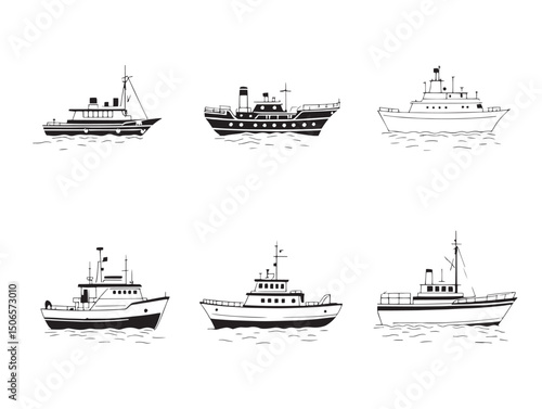 Simple barge line art design for creative projects