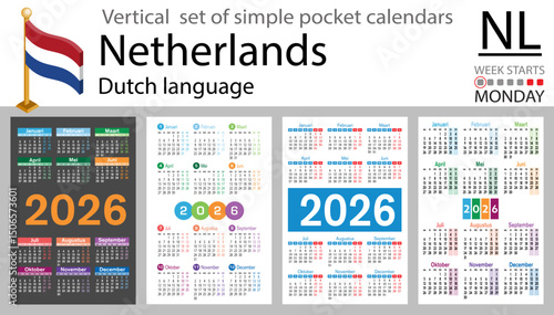 Netherlands vertical Set of pocket calendars for 2026