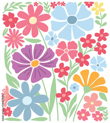 Wallpaper Mural Floral Doodle Background Vector, Minimalist Abstract Nature Art Shapes, Abstract Boho Botanical Flower And Leaves Pattern, Plants Design For Background or wallpaper, Template, Clothing, Fashion. Torontodigital.ca