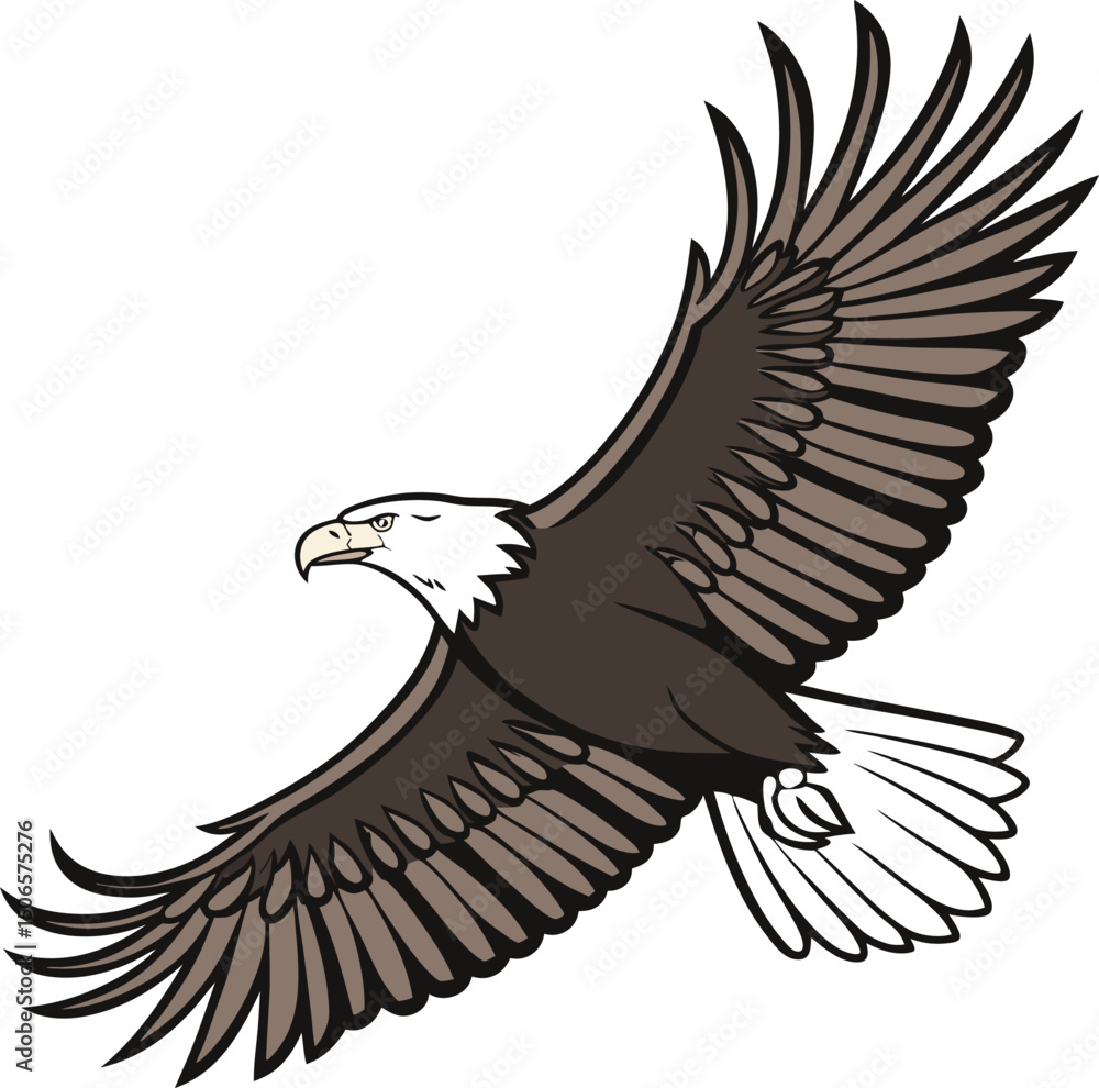 Fototapeta premium American Bald Eagle Soaring With Open Wings Cartoon Graphic Illustration