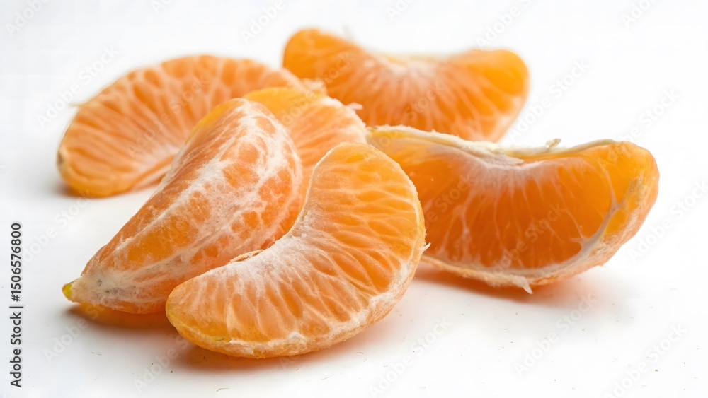 Juicy Peeled Tangerine Wedges on Clean White Surface Juicy Peeled Tangerine Wedges on Clean White Surface