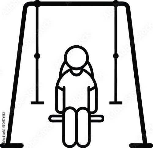 Flat outline icon of a swing set with a hanging seat, minimal line design on transparent background.
