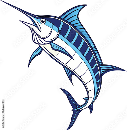 Striking Illustration of a Blue Marlin Fish Leaping Upward with Artistic Flair
