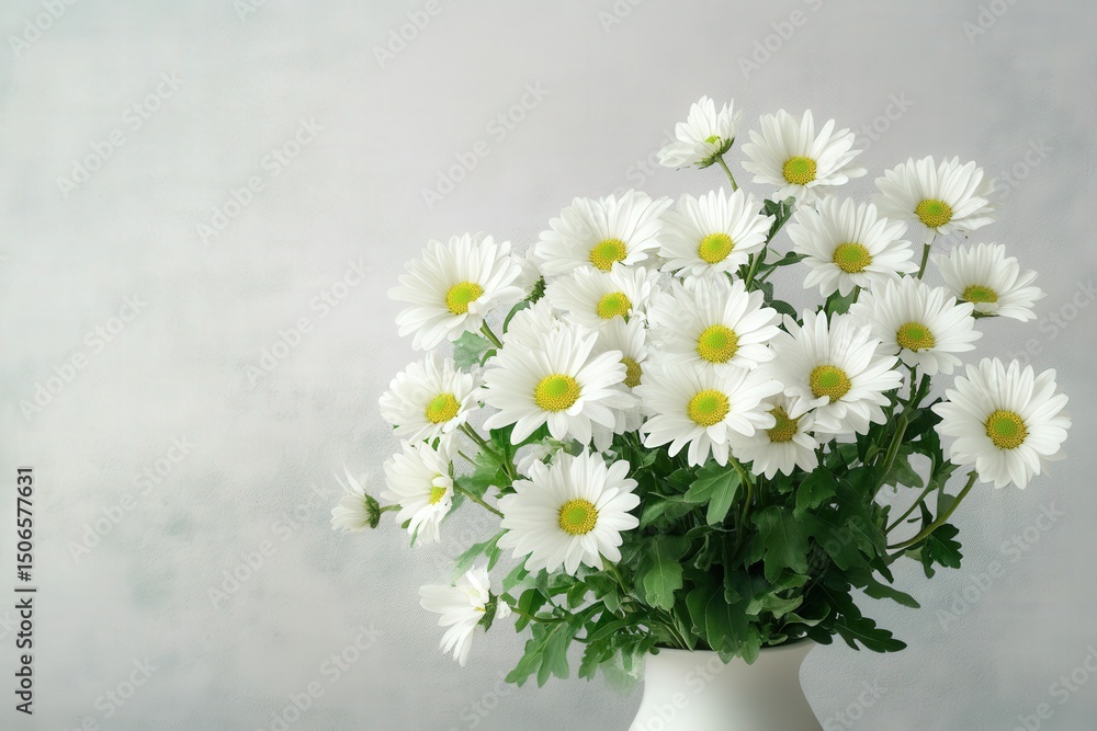 Obraz premium White daisies in a vase against a white setting