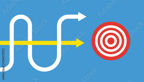 Two ways to same goal. same path. common goal. one target. two arrows. flat vector infographics