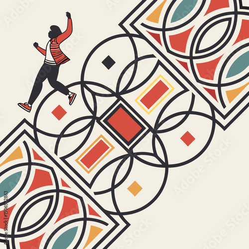 Abstract geometric pattern design vector background with geometrical shapes. Vector abstract rectangles, squares and circles shape design.