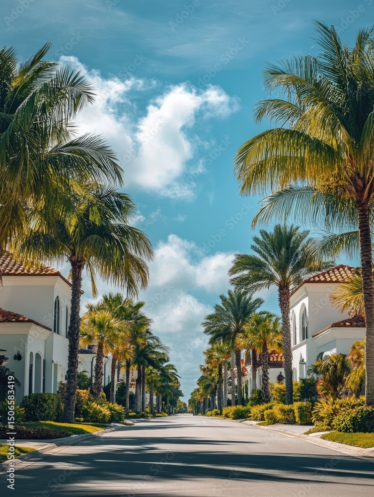 Palm-lined street, sunny day Palm-lined street, sunny day