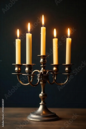 Vintage metal candelabra, five flickering candles, candle, cozy, home decor