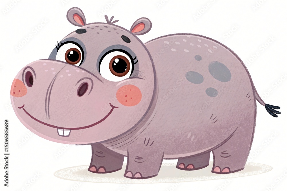 Naklejka premium Adorable Cartoon Baby Hippopotamus Illustration Cute Animal Character Design Perfect for Children s