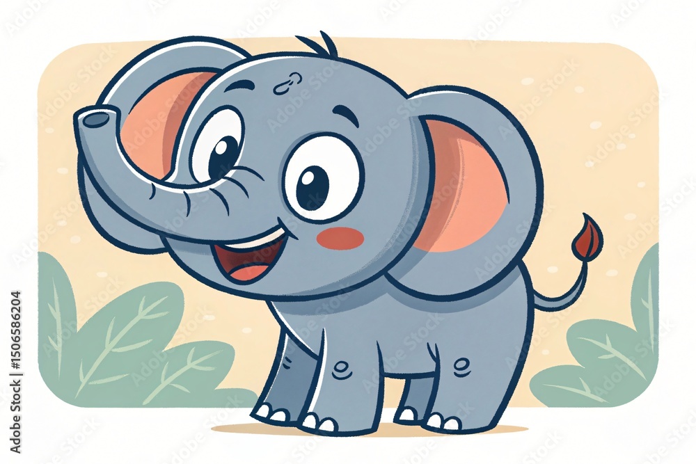 Obraz premium Adorable Cartoon Baby Elephant Illustration Happy African Elephant Calf Cute Animal Design