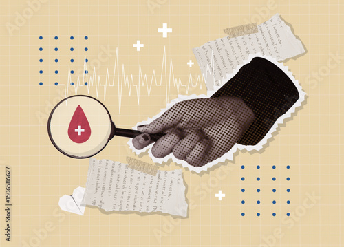 Donation collage exploring blood health and healthcare themes. Vector illustration
