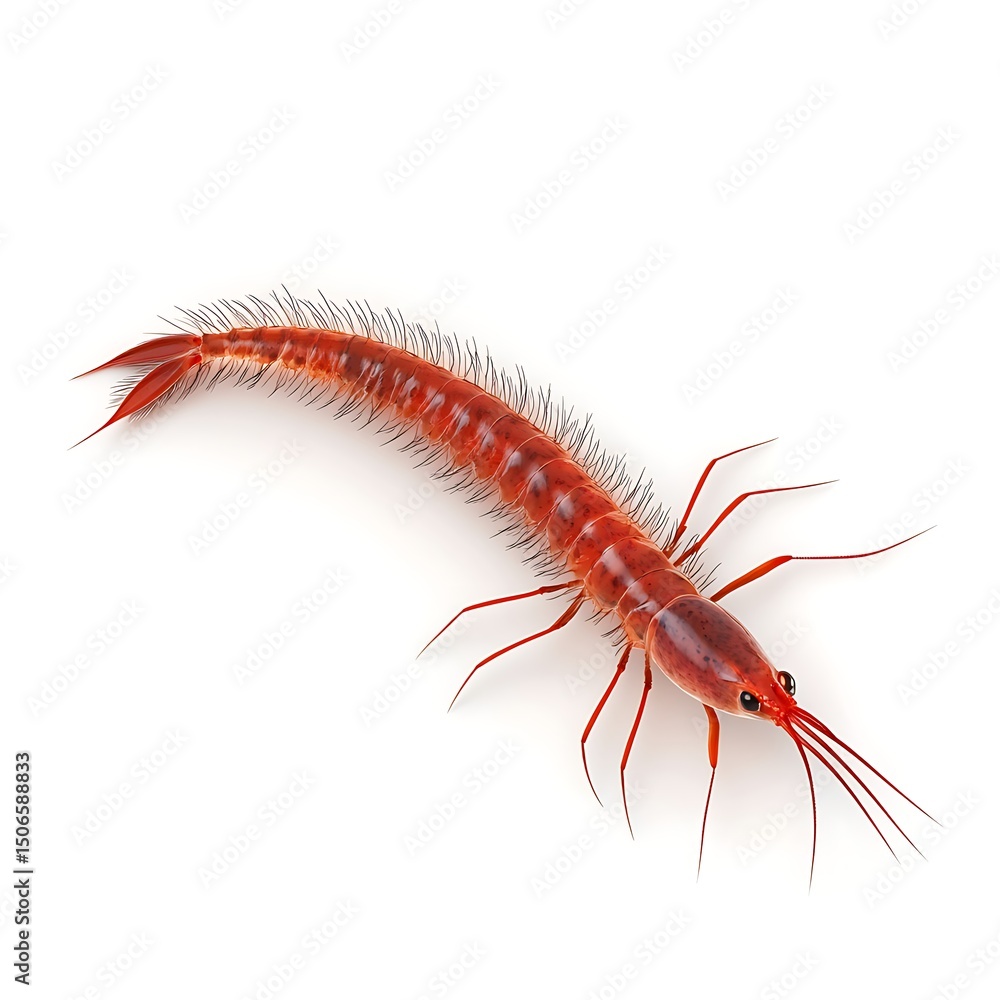 Shrimp with intricate antennae and long body highlighted against clean white background detailed ocean creature view image Shrimp with intricate antennae and long body highlighted against clean white background detailed ocean creature view image