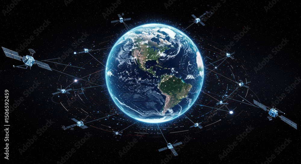 Naklejka premium Earth surrounded by satellites in space (1)