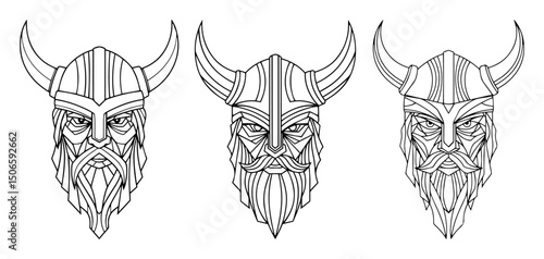 viking warrior head collection lineart