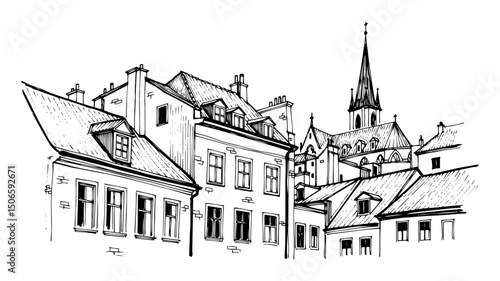 old european town street sketch