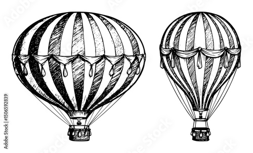 hot air balloons vintage sketch set