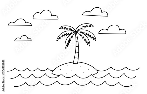 tropical island with palm tree sketch