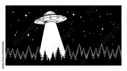 ufo over forest night scene
