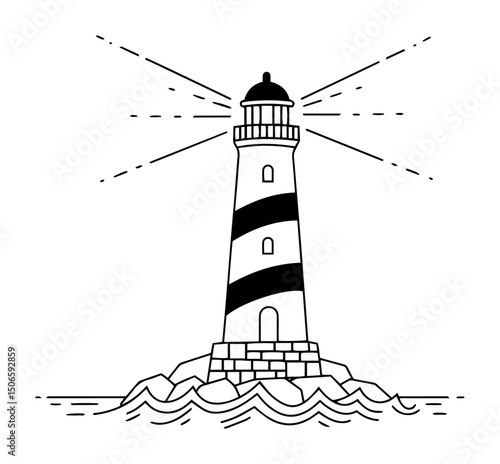 lighthouse by sea with light rays