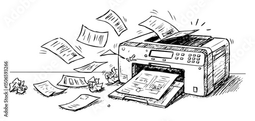 printer printing chaos sketch scene