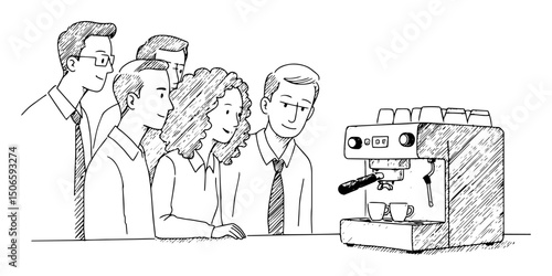 office workers staring at coffee machine