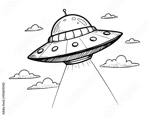 ufo spaceship beaming light cartoon