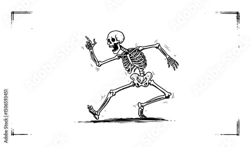 skeleton running cartoon sketch