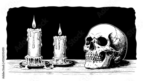 skull with candles dark gothic style