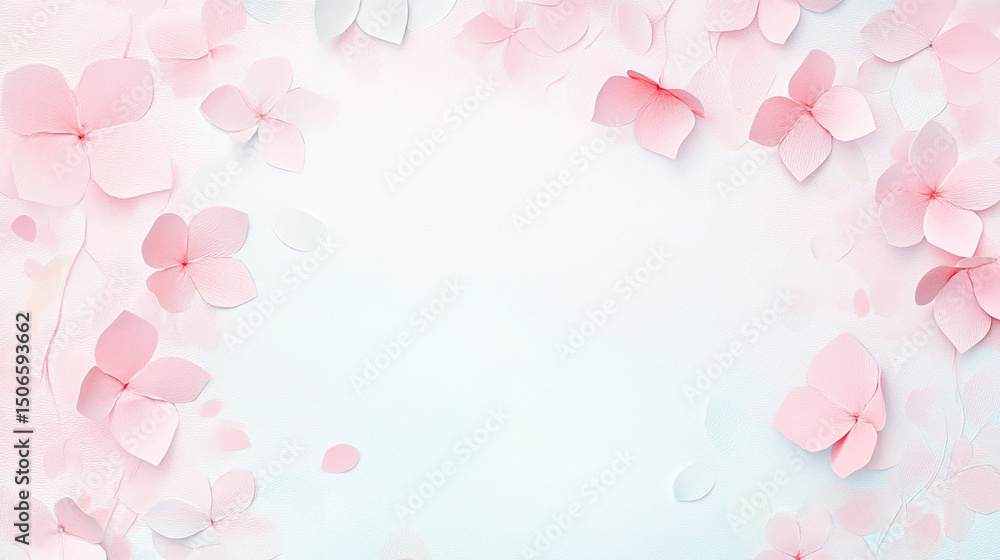 Soft Pink Paper Flowers on Light Gradient Background Soft Pink Paper Flowers on Light Gradient Background